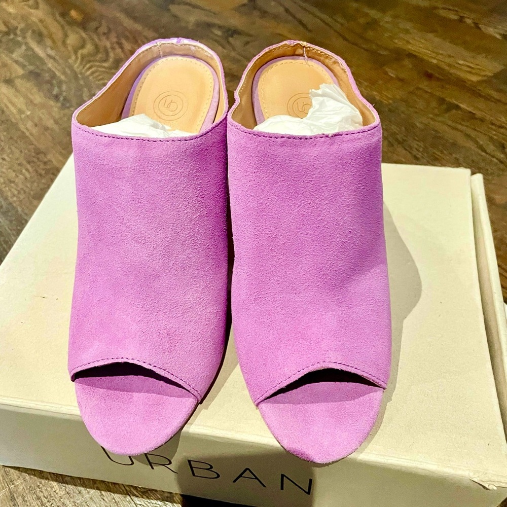Sz 6 Brand new Urban Outfitters poppy suede wood heel mule in lilac - Picture 5 of 8
